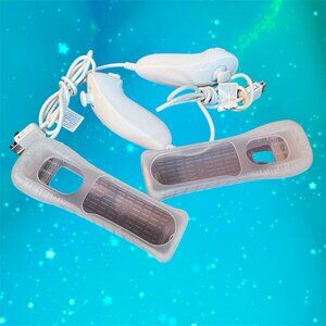 Lot Of 2 (Two) Nintendo Wii Nunchuck Authentic OEM RVL-004 & Sleeves Tested